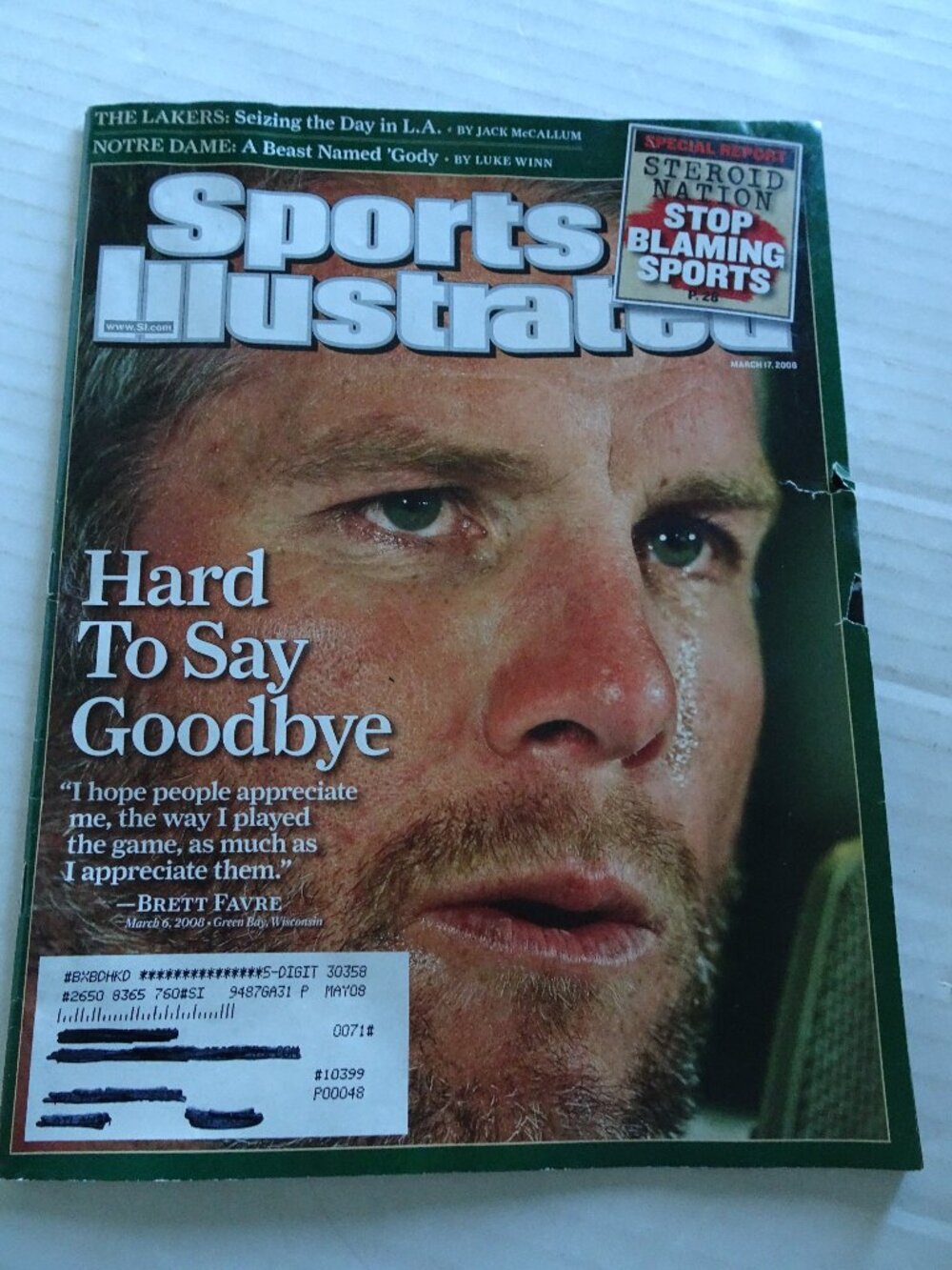 Sports Illustrated Magazine - March 17 2008 - Brett Farve - Hard to Say Goodbye